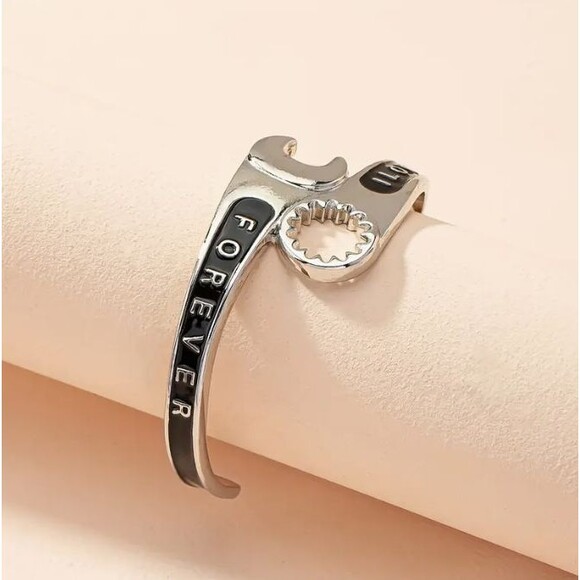18k White Gold Plated Wrench Bracelet Construction Gift Enamel Engraved - Picture 7 of 7